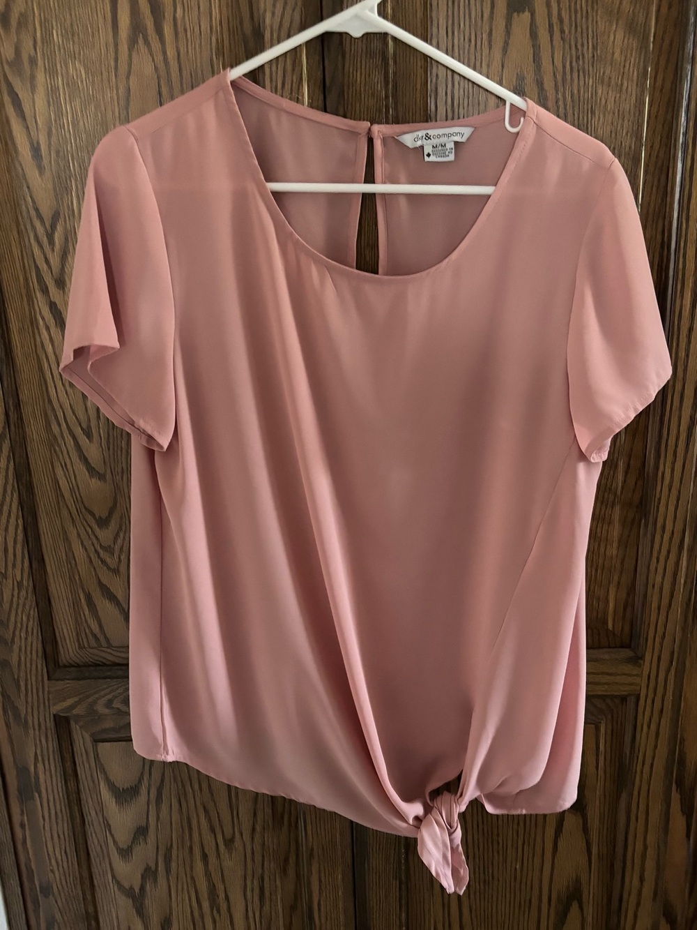 Rose Pink Tie-Front Short Sleeve Blouse Sz M